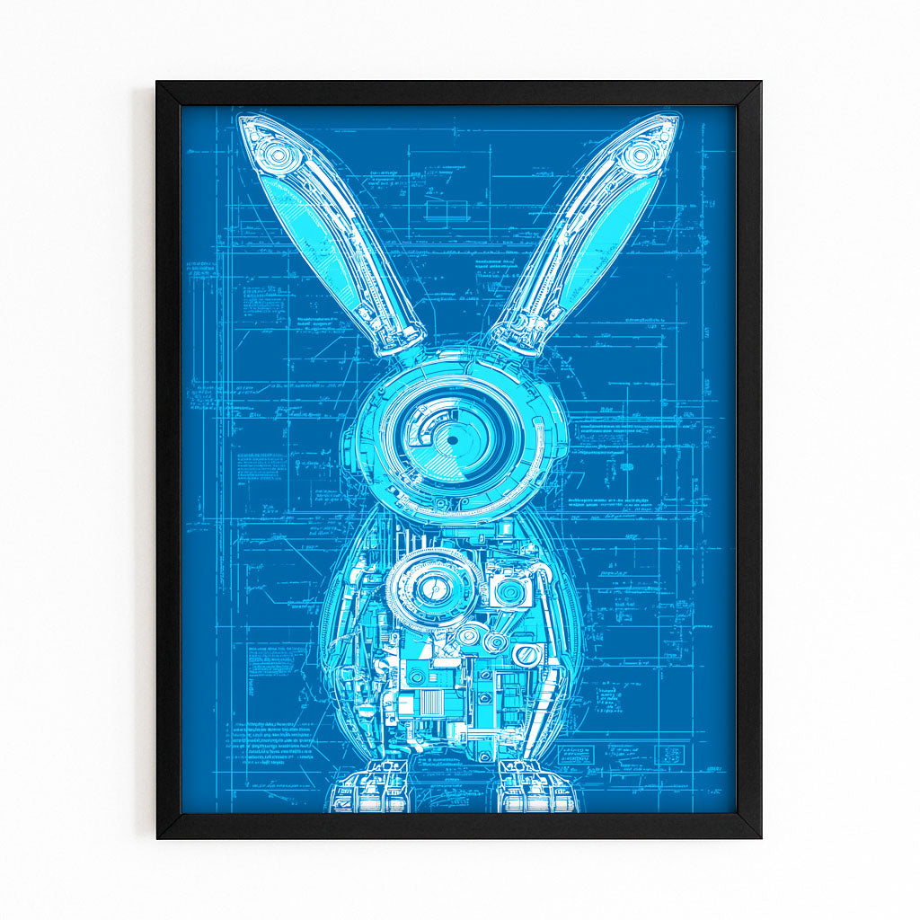 Blue Bunny Prints – with Premium Black frame on white background
