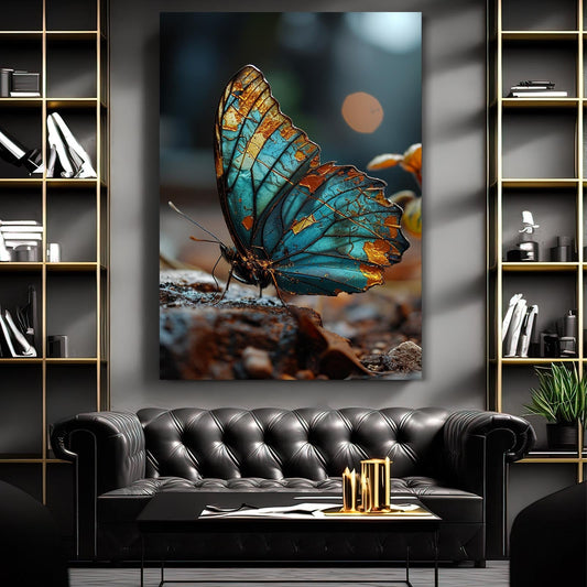 Blue Butterfly Canvas Art — 3d canvas print in blue tones, view 3