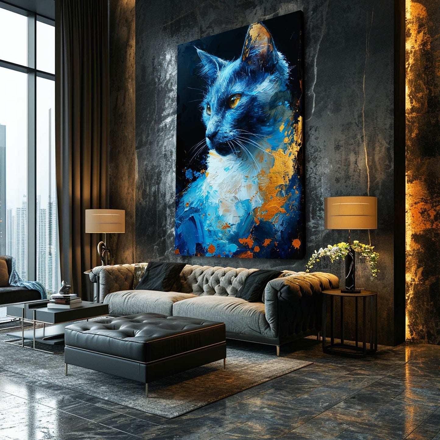 Blue Cat Painting Canvas