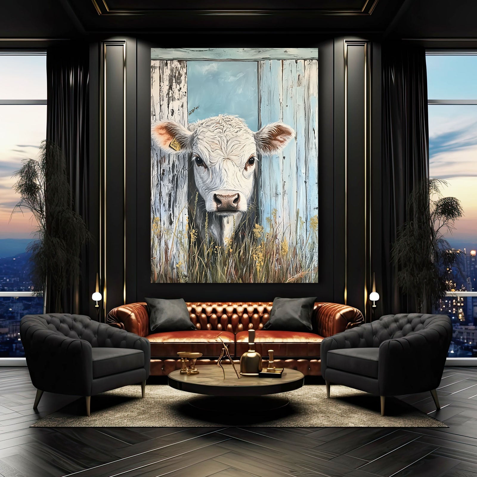 Blue Cow Prints – angled canvas view on white background