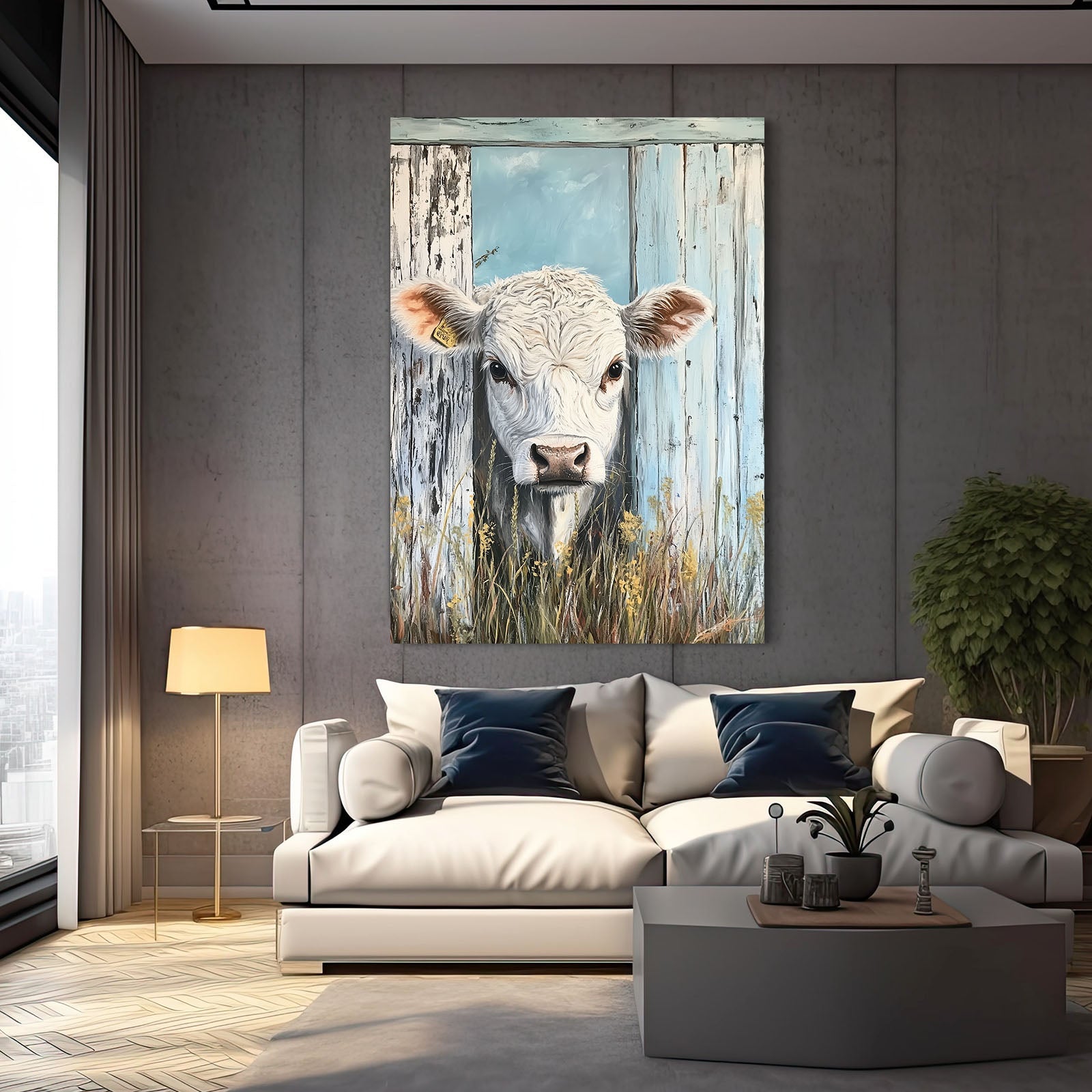 Blue Cow Prints – angled canvas view on white background