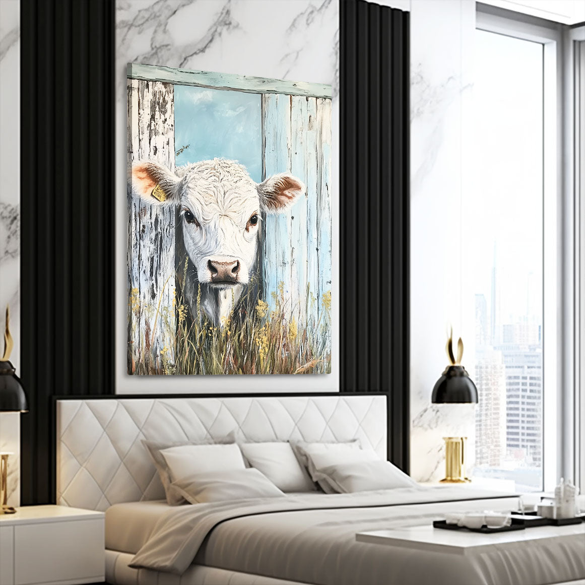 Blue Cow Prints – angled canvas view on white background