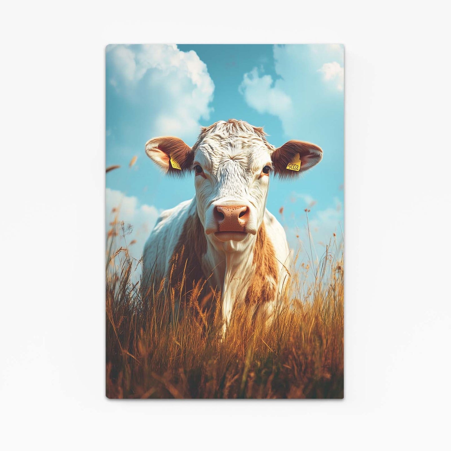 Blue Cow Wall Art – angled canvas view on white background