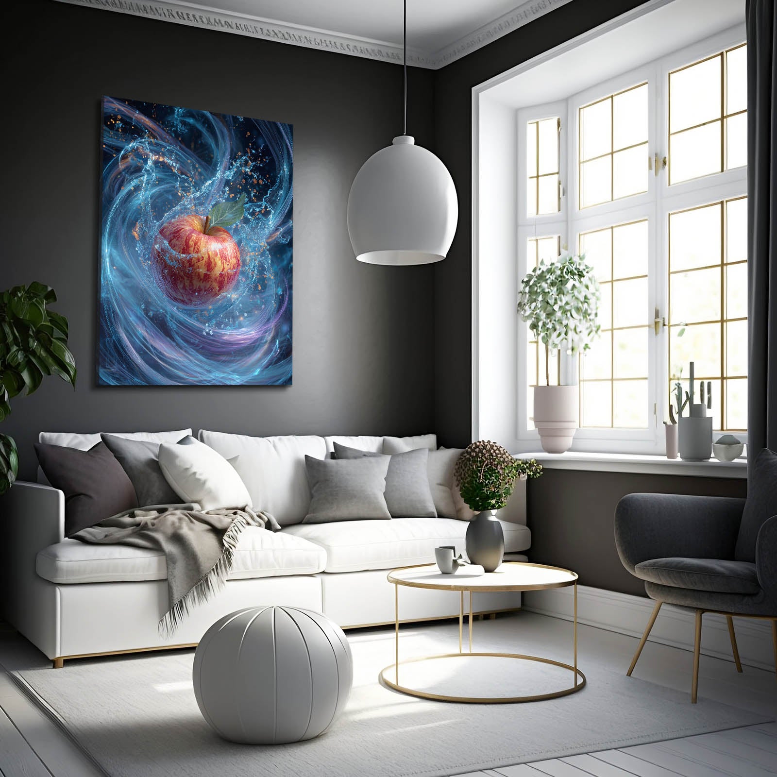 Blue Energy Swirl Apple Wall Decor – styled in a furnished interior