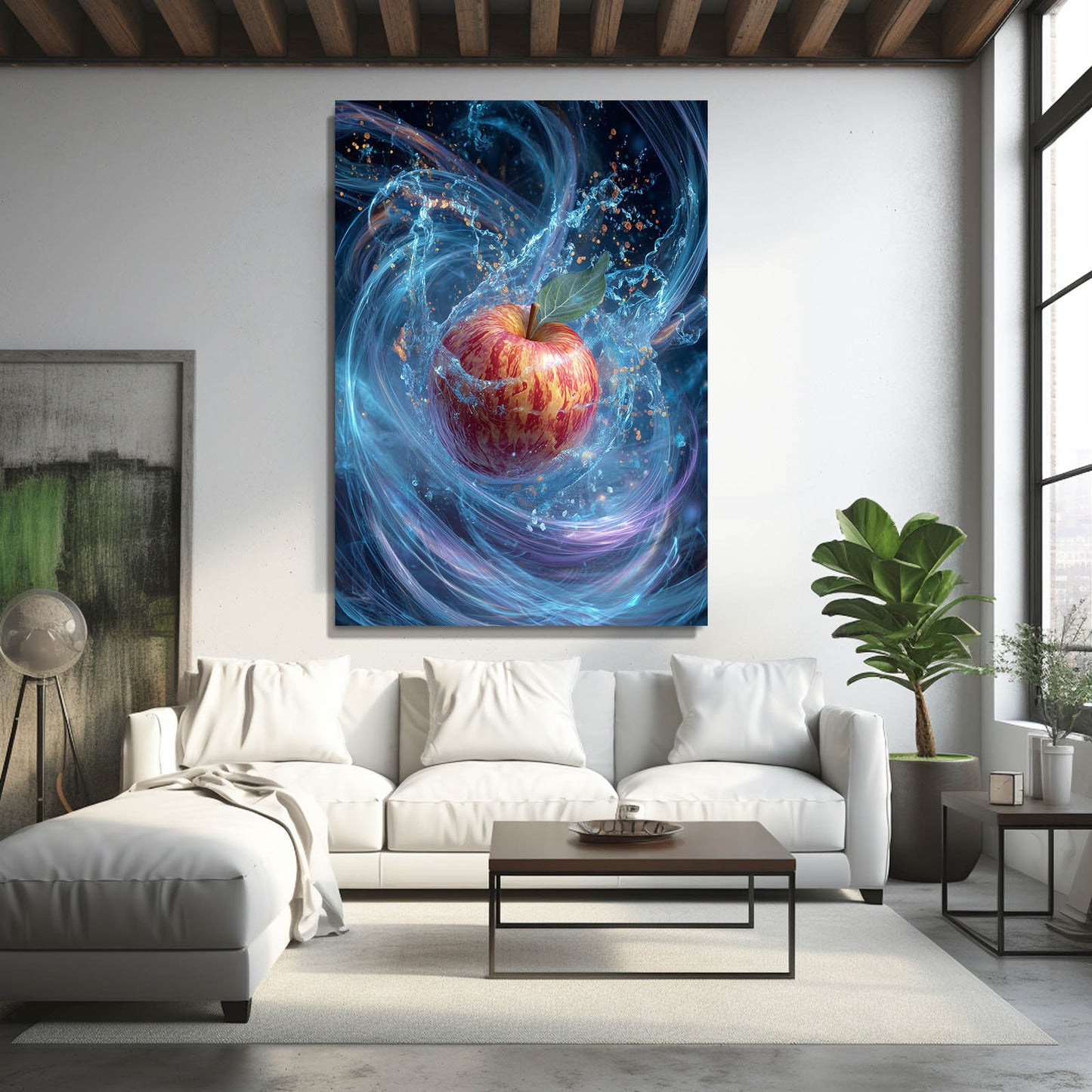 Blue Energy Swirl Apple Wall Decor – styled in a furnished interior
