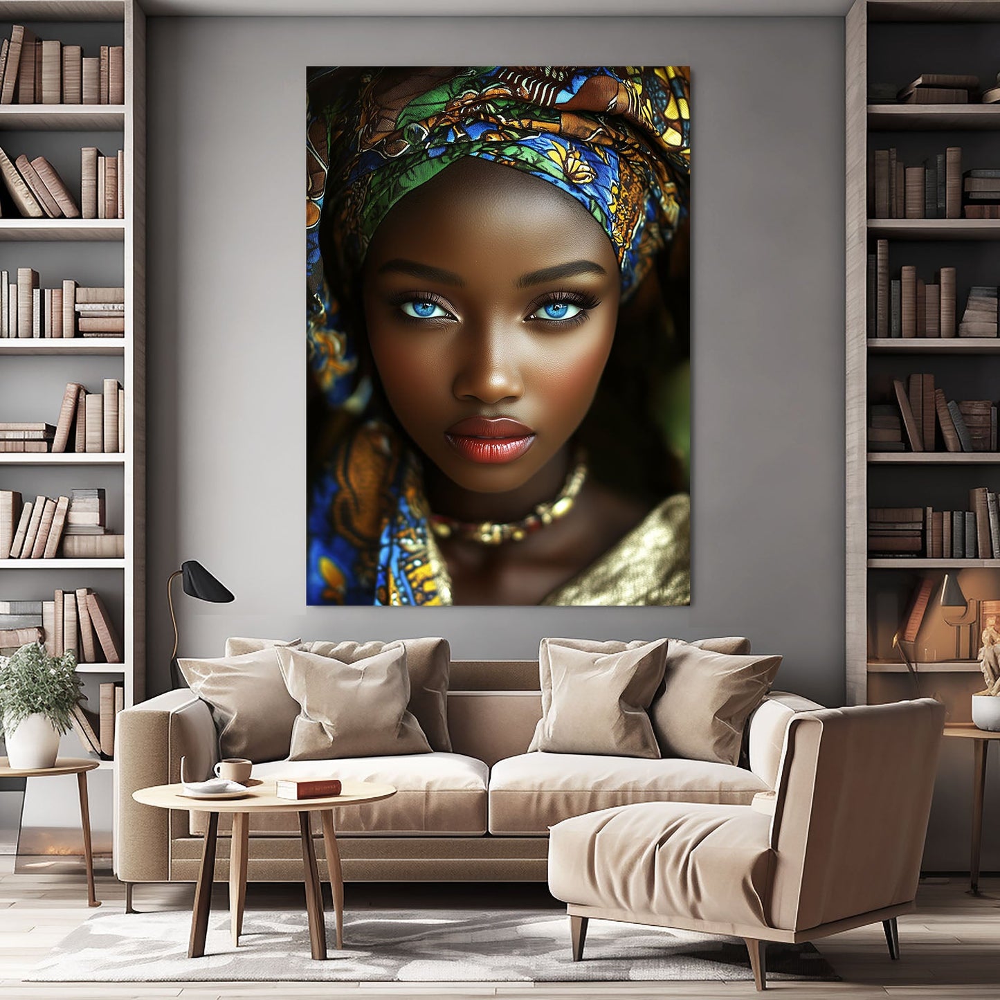 Blue Eye African Wall Art Decor — african art canvas print in brown tones, view 3