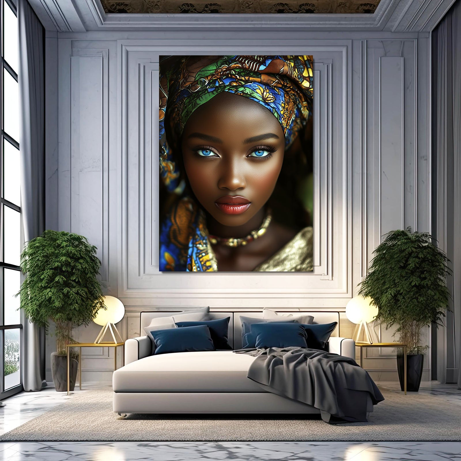 Blue Eye African Wall Art Decor — african art canvas print in brown tones, view 4