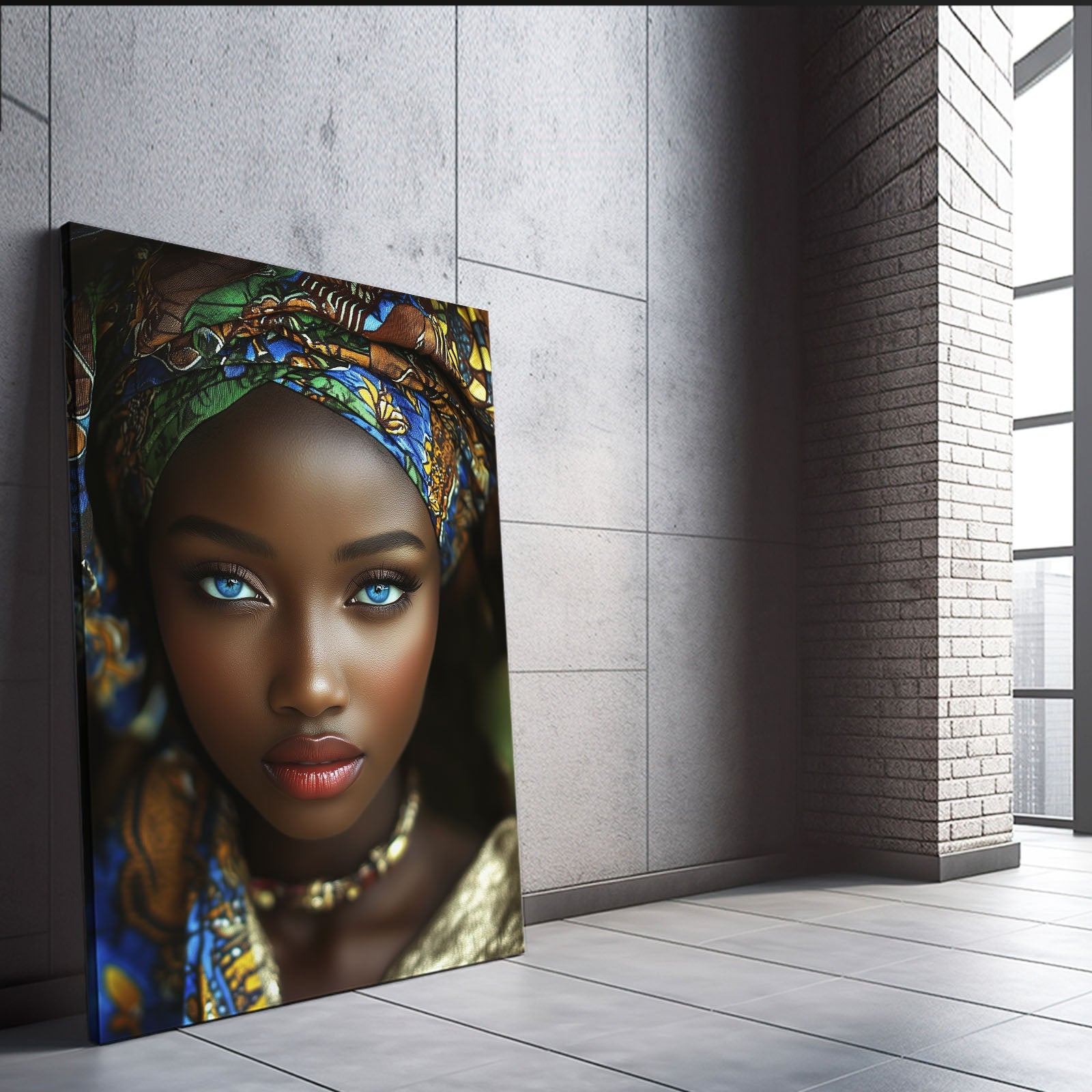 Blue Eye African Wall Art Decor — african art canvas print in brown tones, view 5