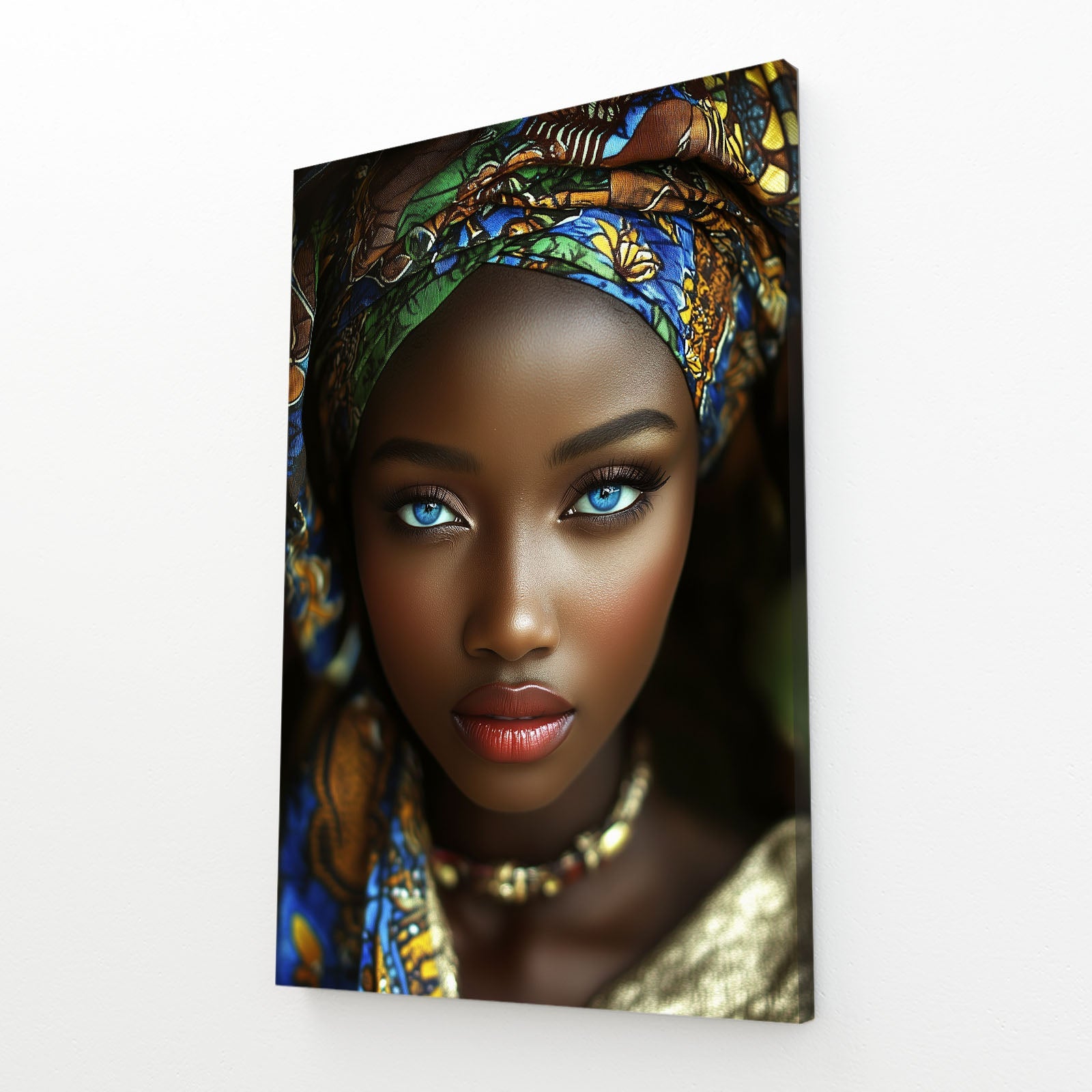 Blue Eye African Wall Art Decor — african art canvas print in brown tones, view 2