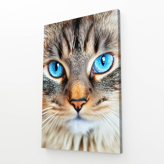 Blue Eyed Tabby Cat Canvas Art — photography canvas print, angled canvas view on white background
