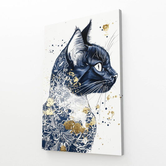 Blue Floral Splatter Cat Art