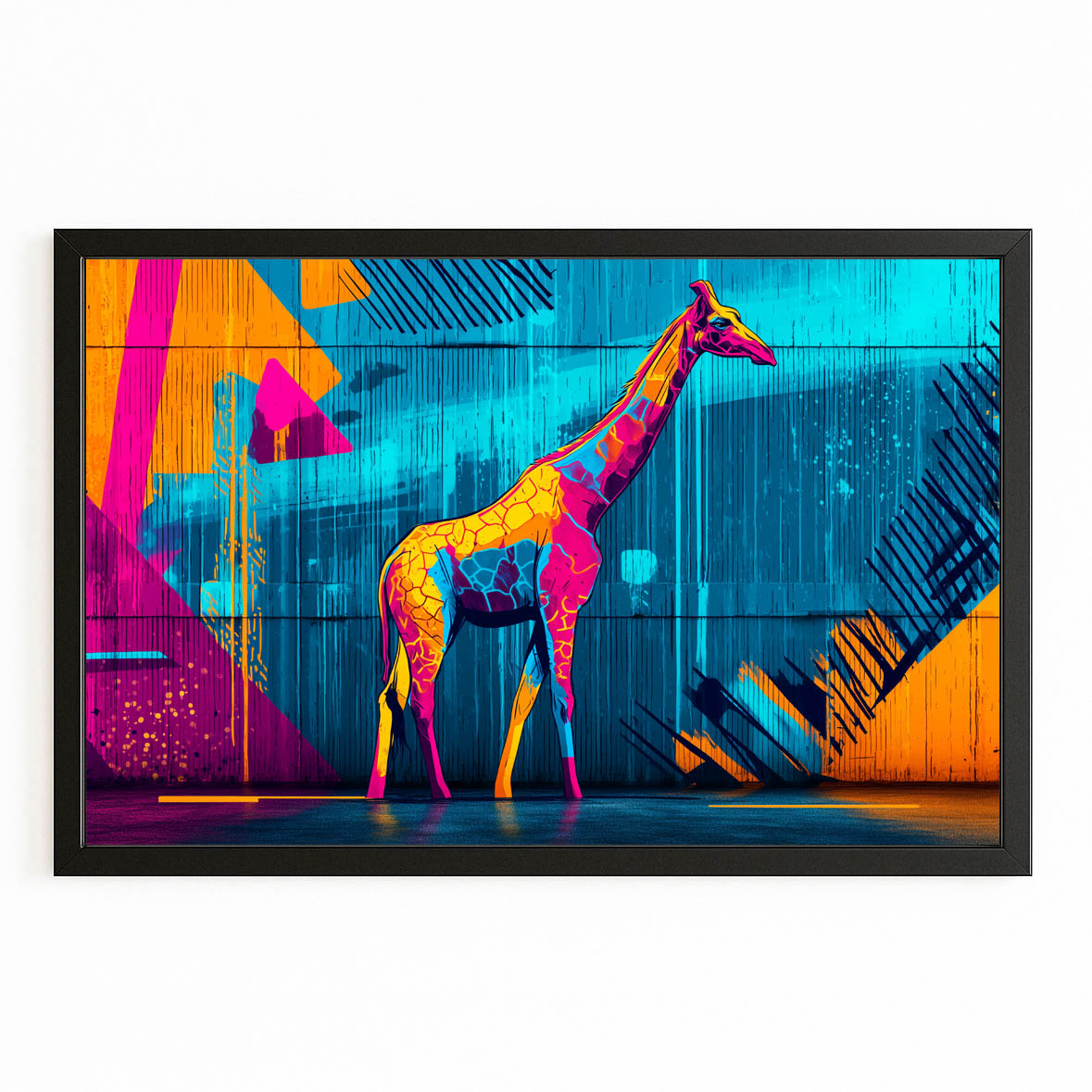 Colorful abstract giraffe design on a white background