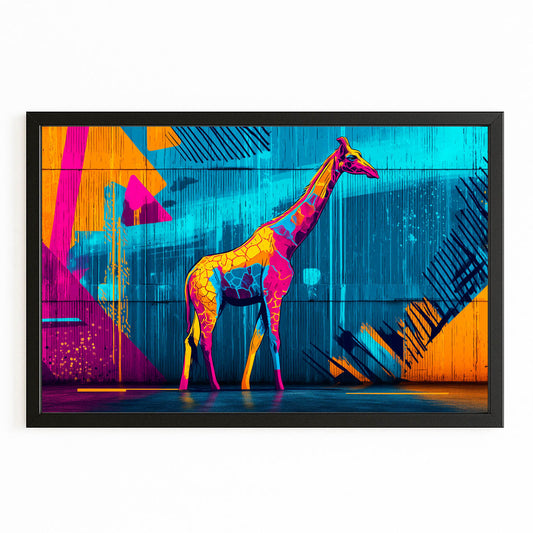 Colorful abstract giraffe design on a white background