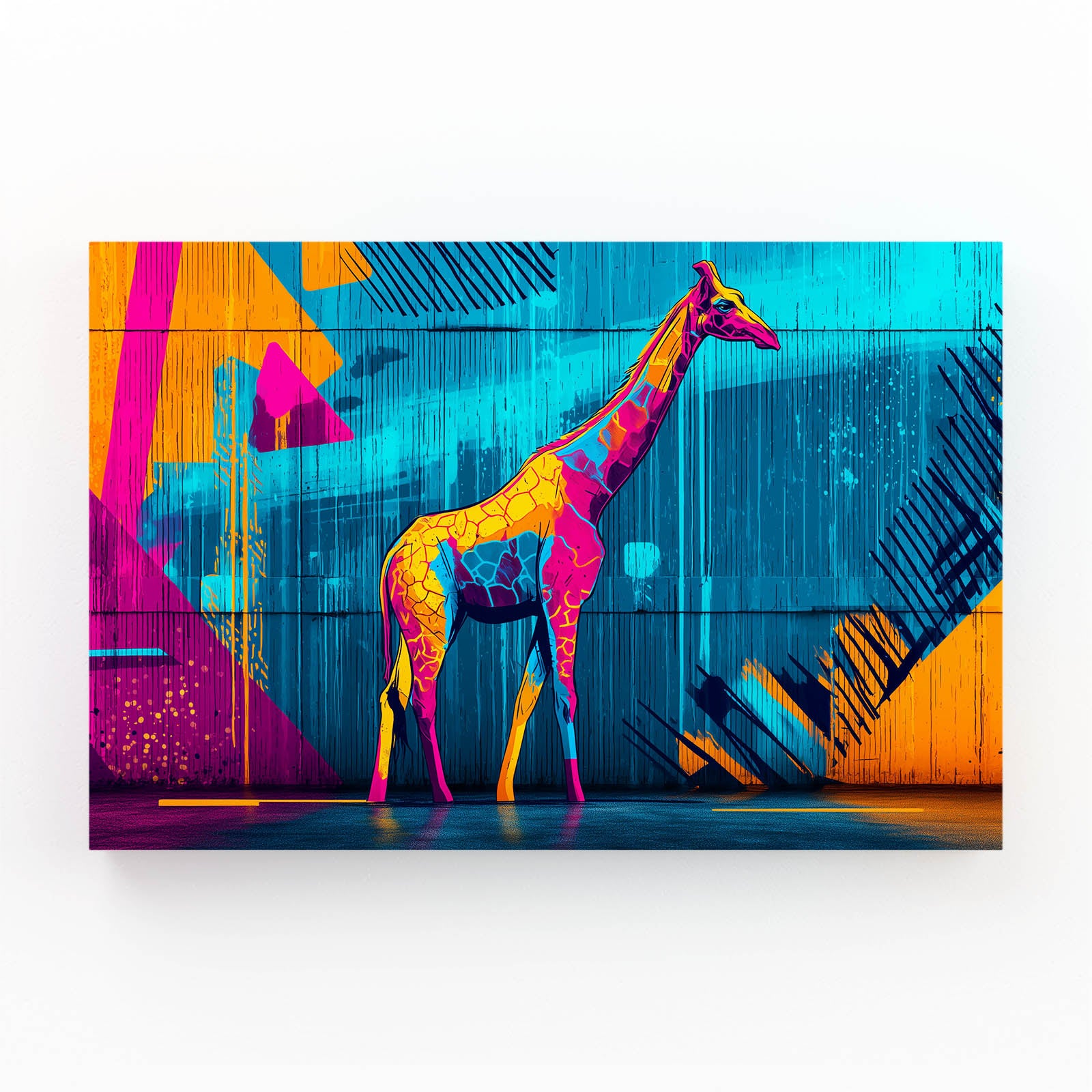Colorful giraffe illustration on a abstract geometric background