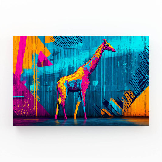 Colorful giraffe illustration on a abstract geometric background