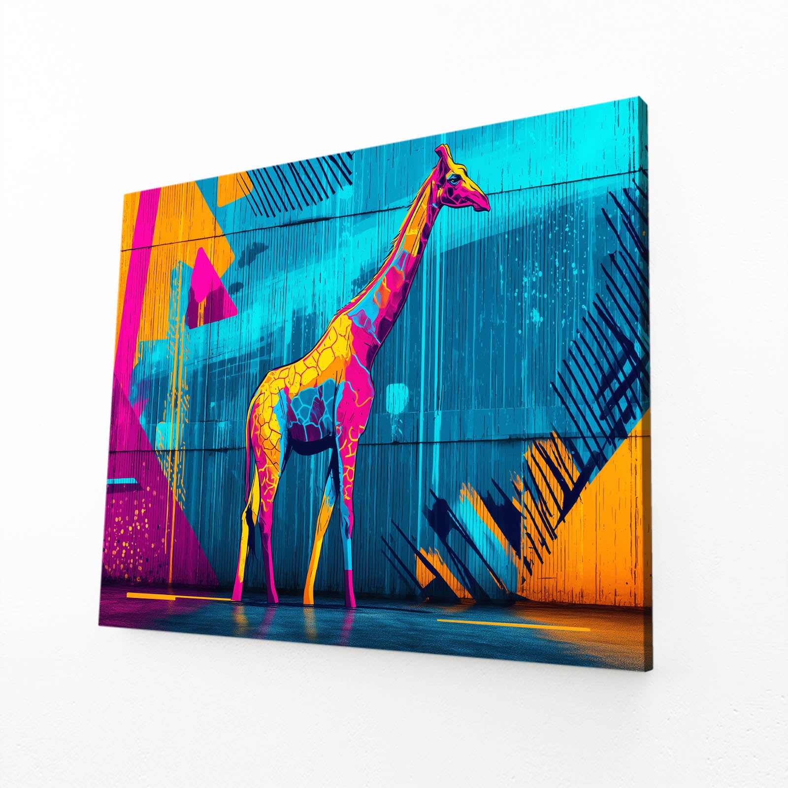 Colorful abstract giraffe painting on a white background