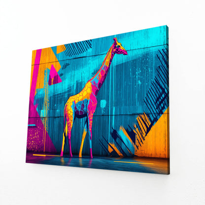 Colorful abstract giraffe painting on a white background