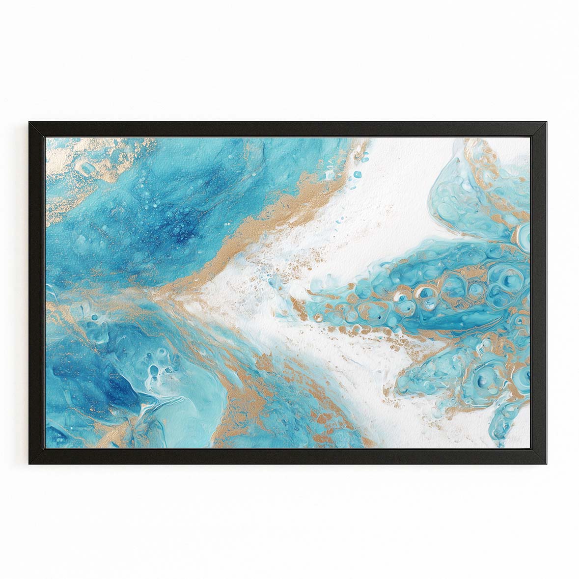 Blue Gold Pour Octopus Canvas – with Premium Black frame on white background