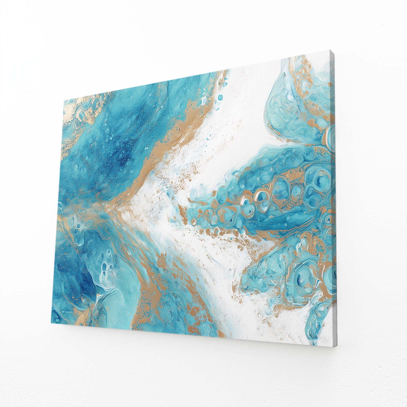 Blue Gold Pour Octopus Canvas – angled canvas view on white background