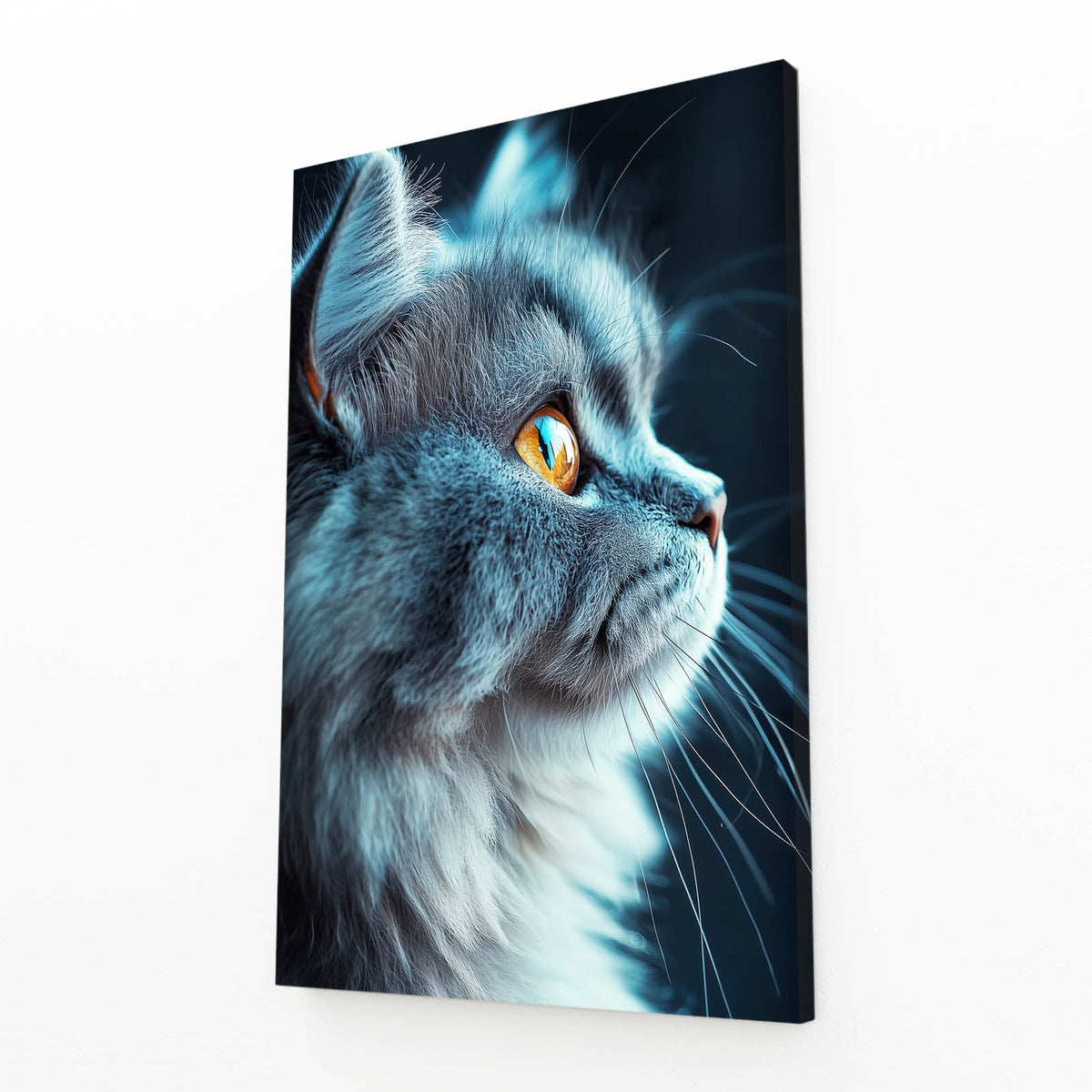 Blue Grey Profile Cat Canvas Art — photography canvas print, angled canvas view on white background