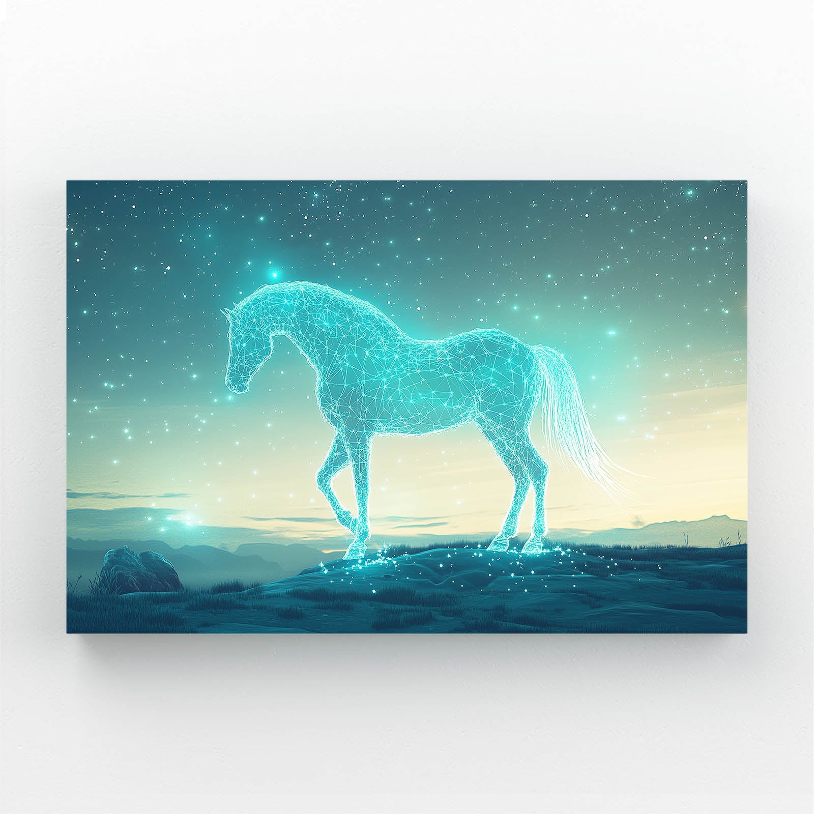 Blue Horse Art – angled canvas view on white background