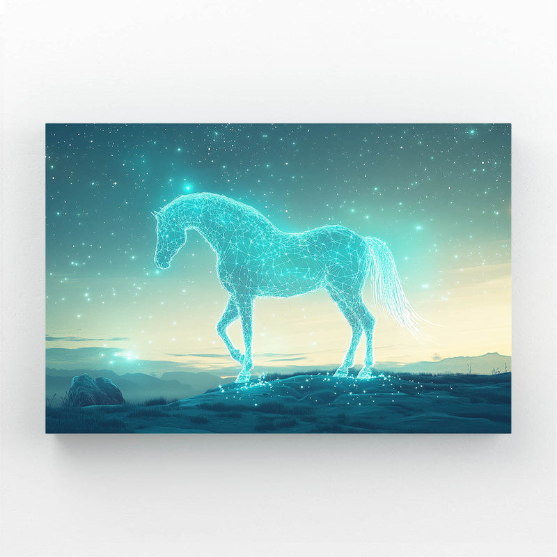 Blue Horse Art – angled canvas view on white background