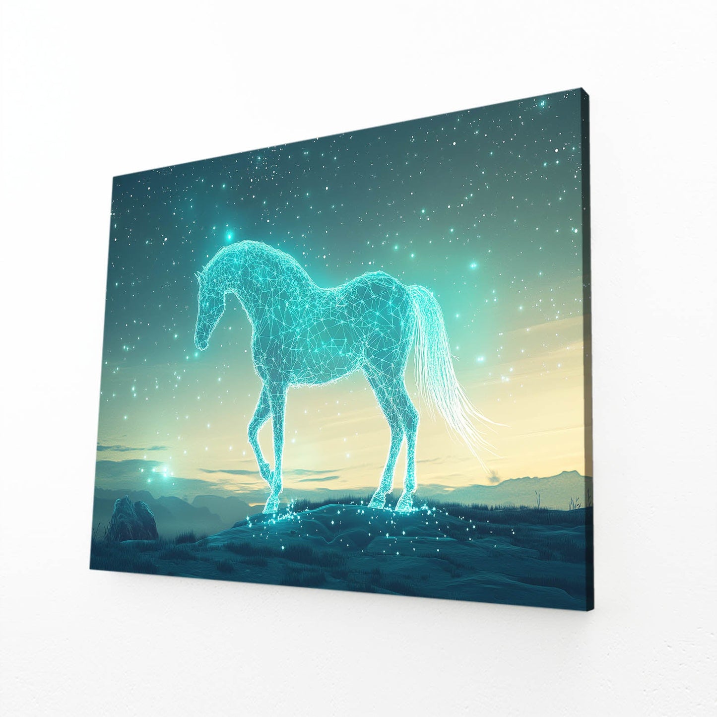 Blue Horse Art – angled canvas view on white background