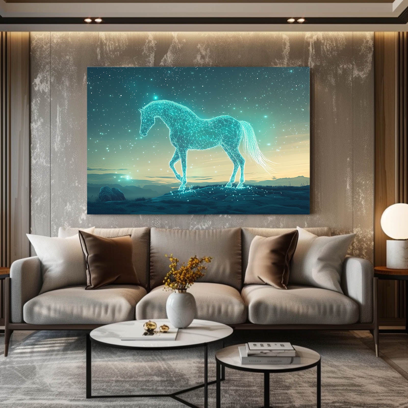 Blue Horse Art – angled canvas view on white background