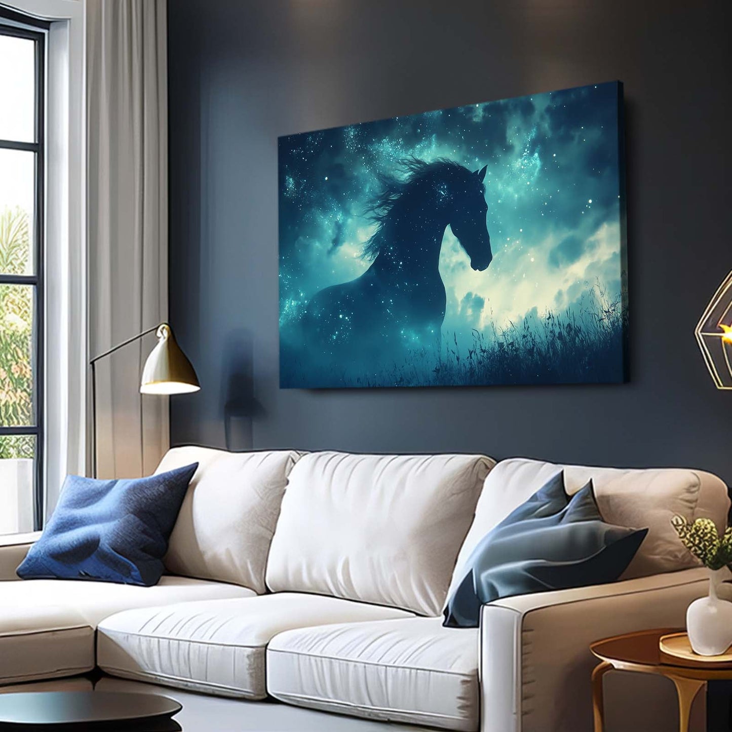 Blue Horse Canvas – angled canvas view on white background
