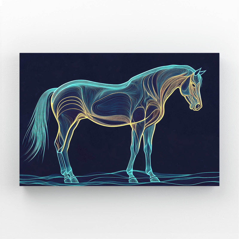 Blue Line Horse Wall Art – angled canvas view on white background