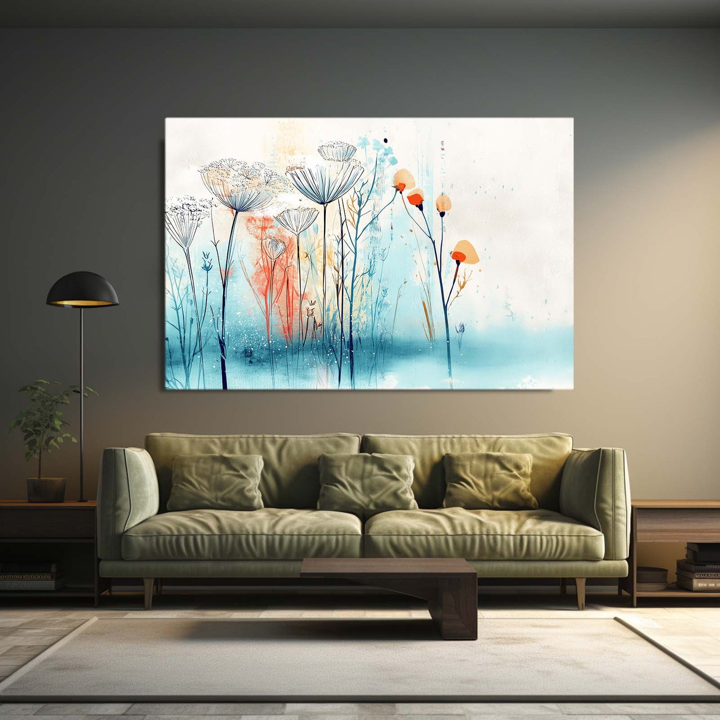 Blue Meadow Flowers Farmhouse Wall Decor – styled in a furnished interior