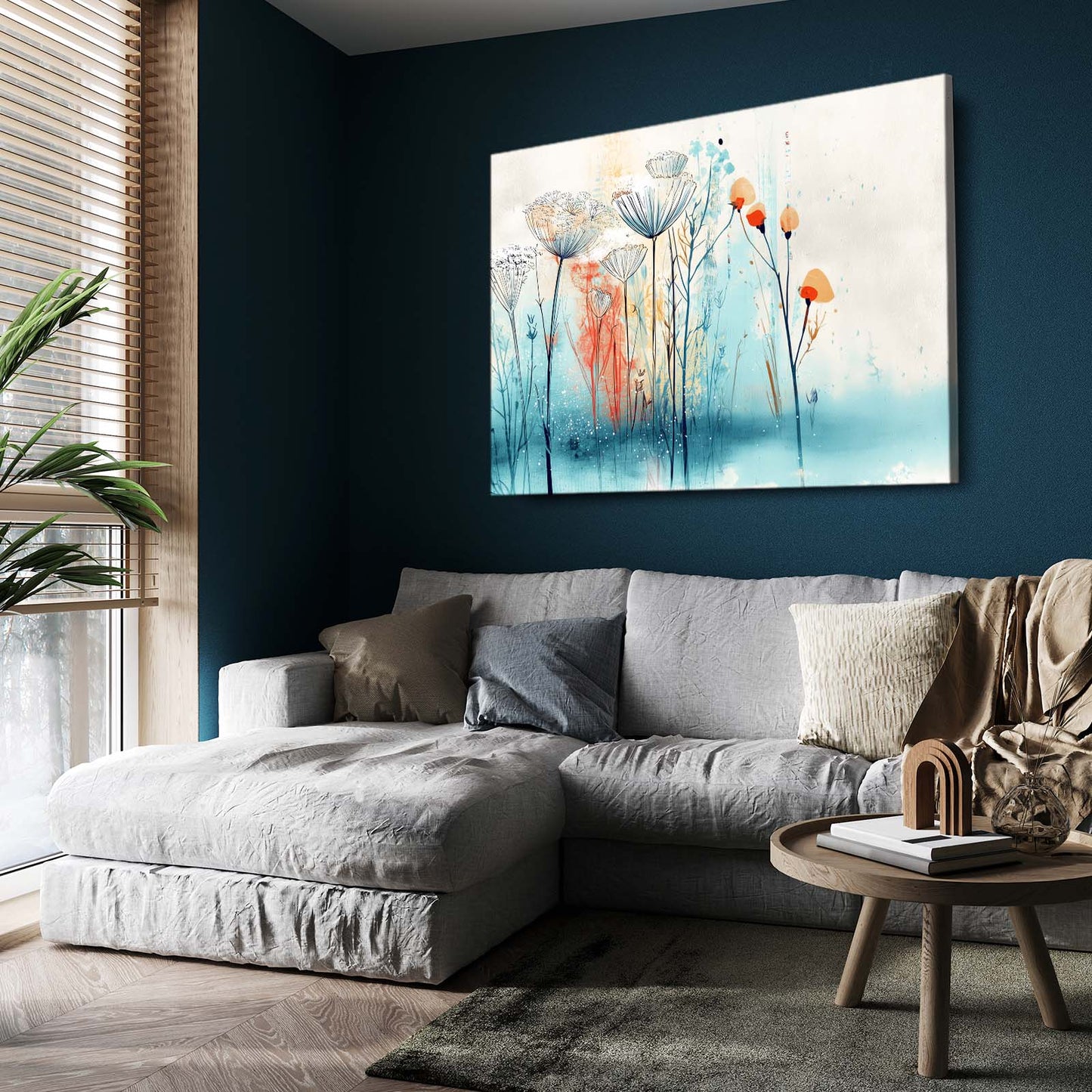 Blue Meadow Flowers Farmhouse Wall Decor – styled in a furnished interior