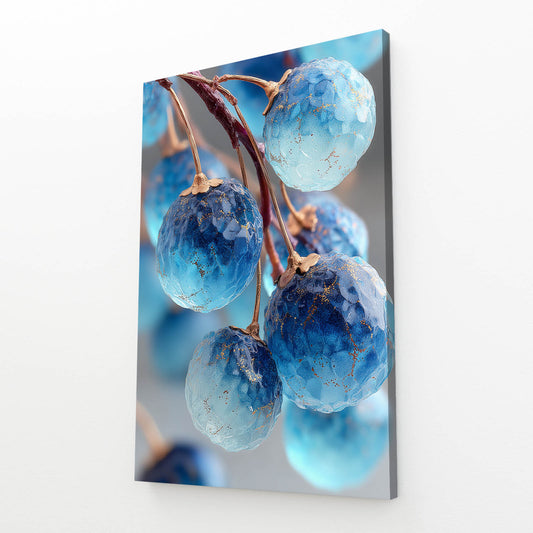Blue Plums Branch Fruit Prints – angled canvas view on white background