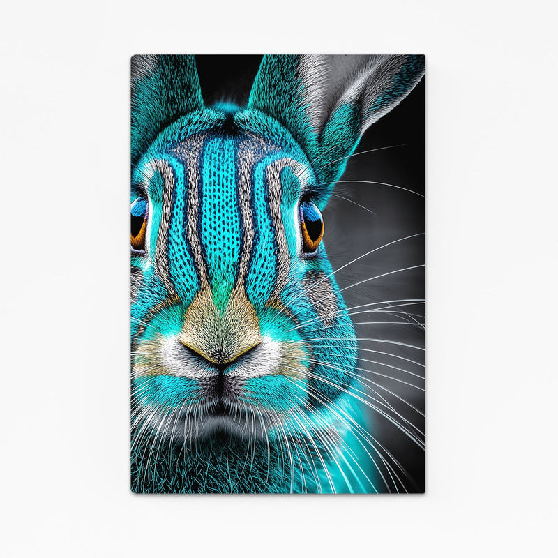Blue Rabbit Canvas Art – angled canvas view on white background