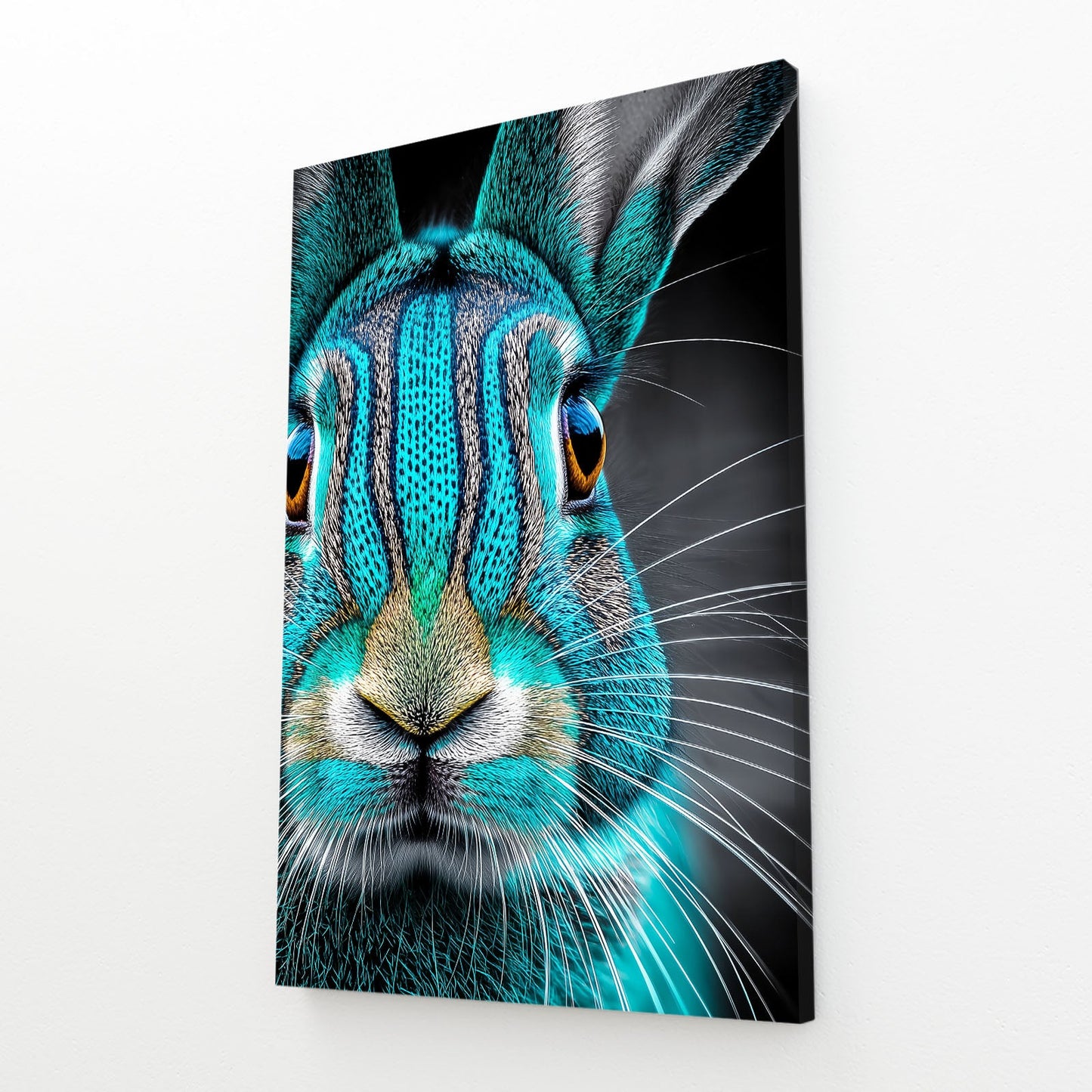 Blue Rabbit Canvas Art – angled canvas view on white background
