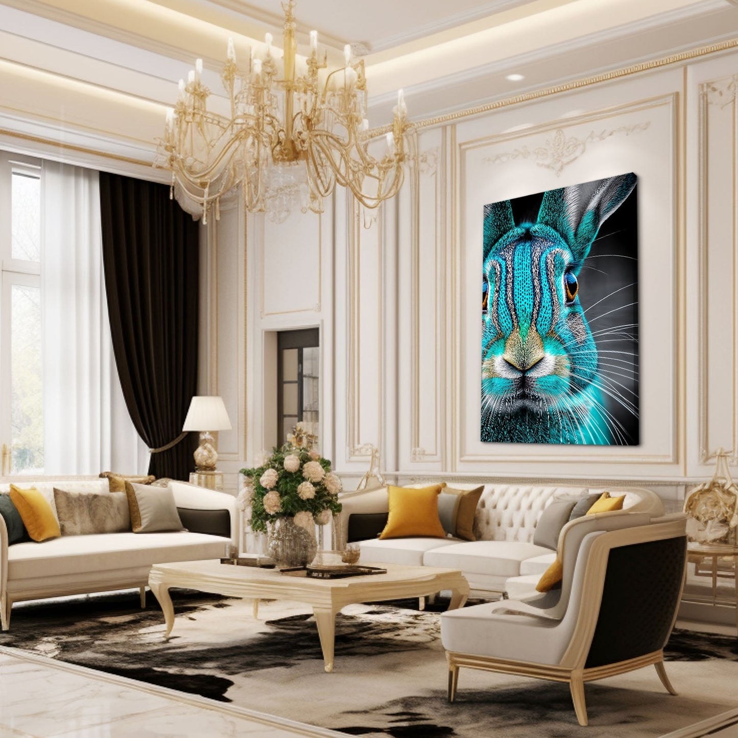 Blue Rabbit Canvas Art – angled canvas view on white background