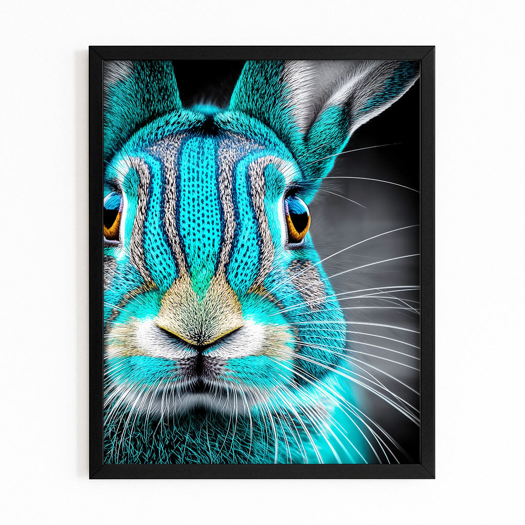 Blue Rabbit Canvas Art – with Premium Black frame on white background