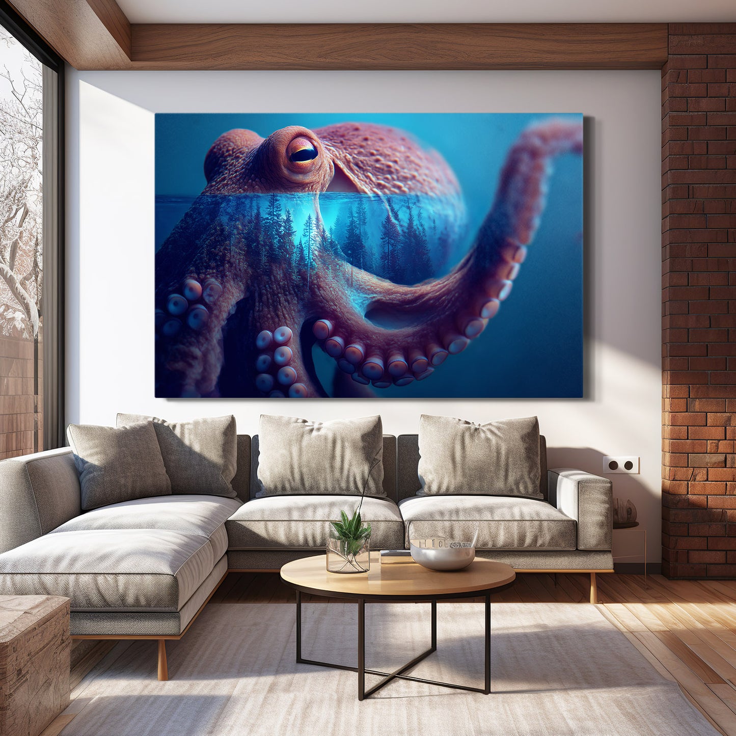 Blue Reef Reach Octopus Prints – styled in a furnished interior