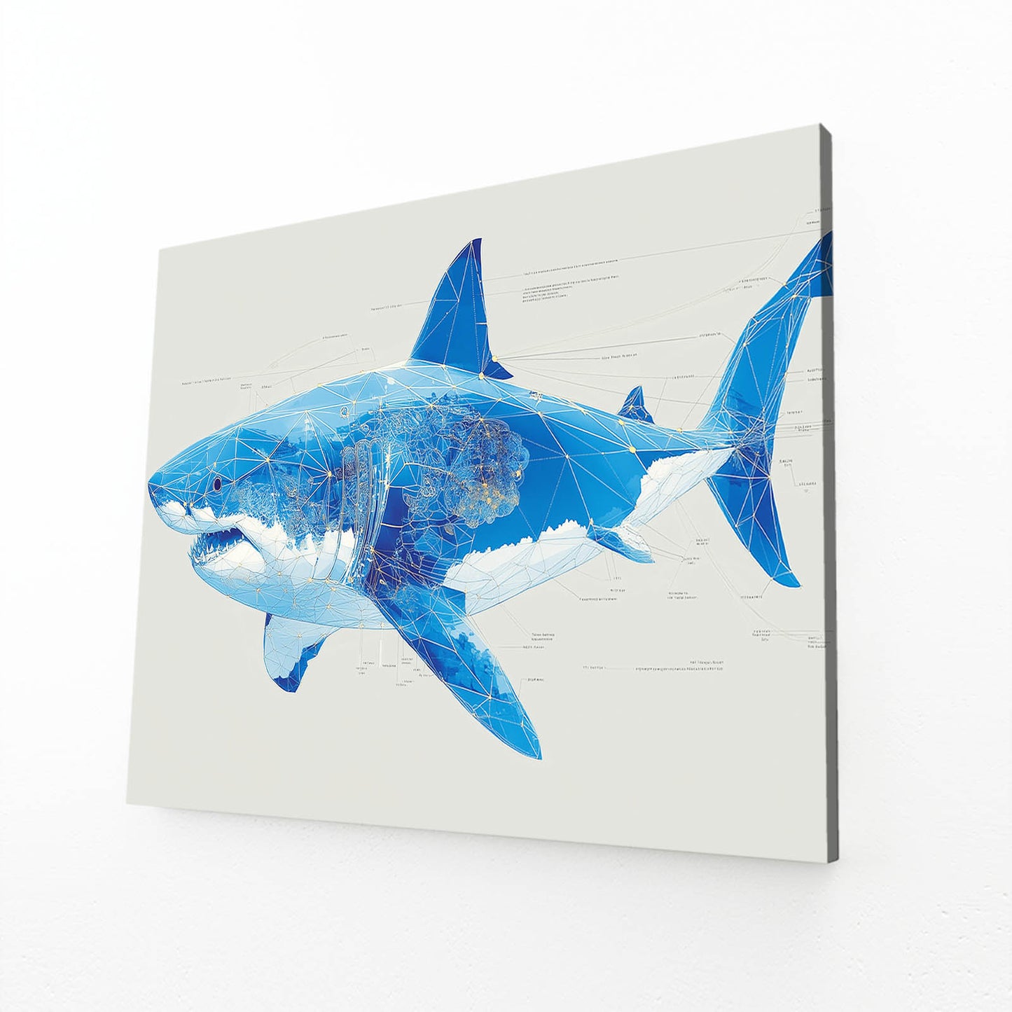 Blue Sketch Modern Shark Canvas Art – angled canvas view on white background