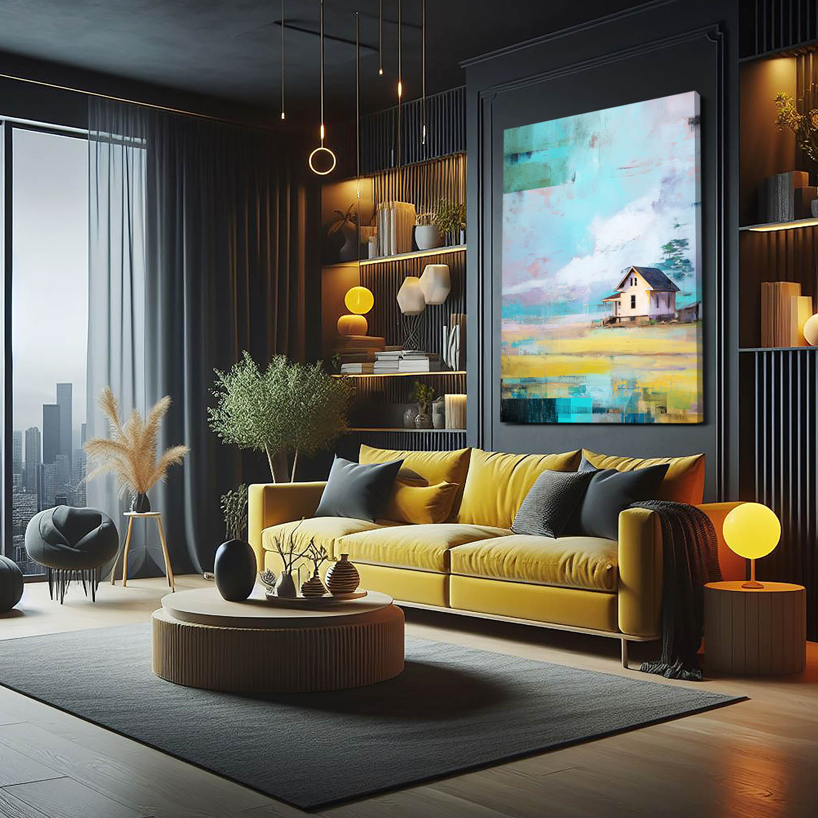 Blue Sky Farmhouse Farmhouse Canvas Art – styled in a furnished interior
