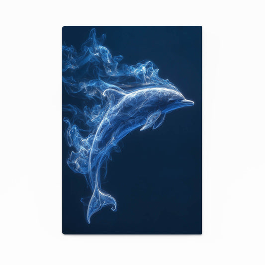 Blue Smoke Dolphin Art – with Premium Black wood frame on white background