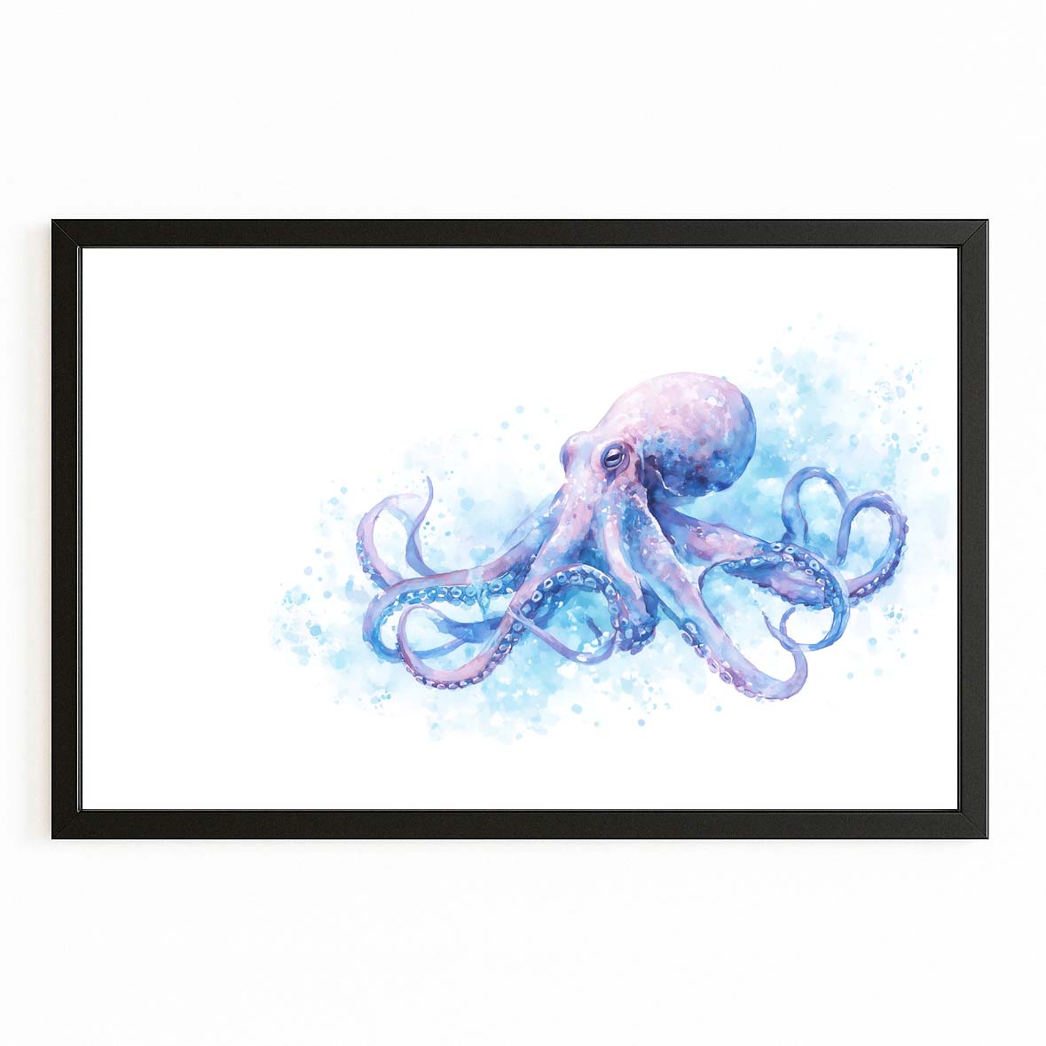 Blue Splash Sketch Octopus Canvas – with Premium Black frame on white background