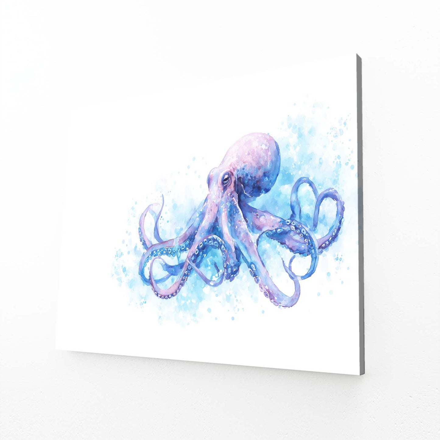 Blue Splash Sketch Octopus Canvas – angled canvas view on white background