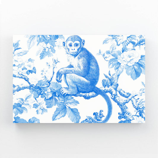 Blue Toile Bloom Monkey Art – blue toile bloom monkey canvas print