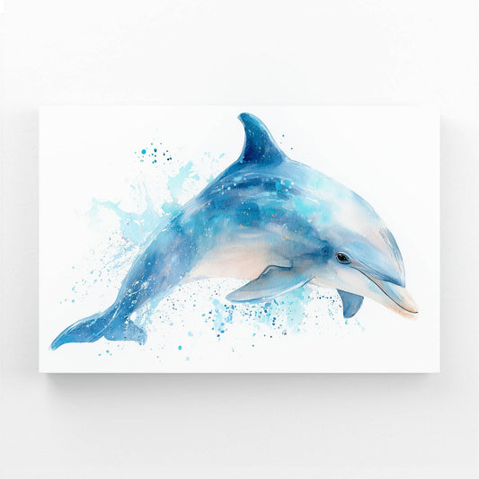 Blue Wash Leap Dolphin Art – dolphin leaping in soft blue washes with airy white space around it