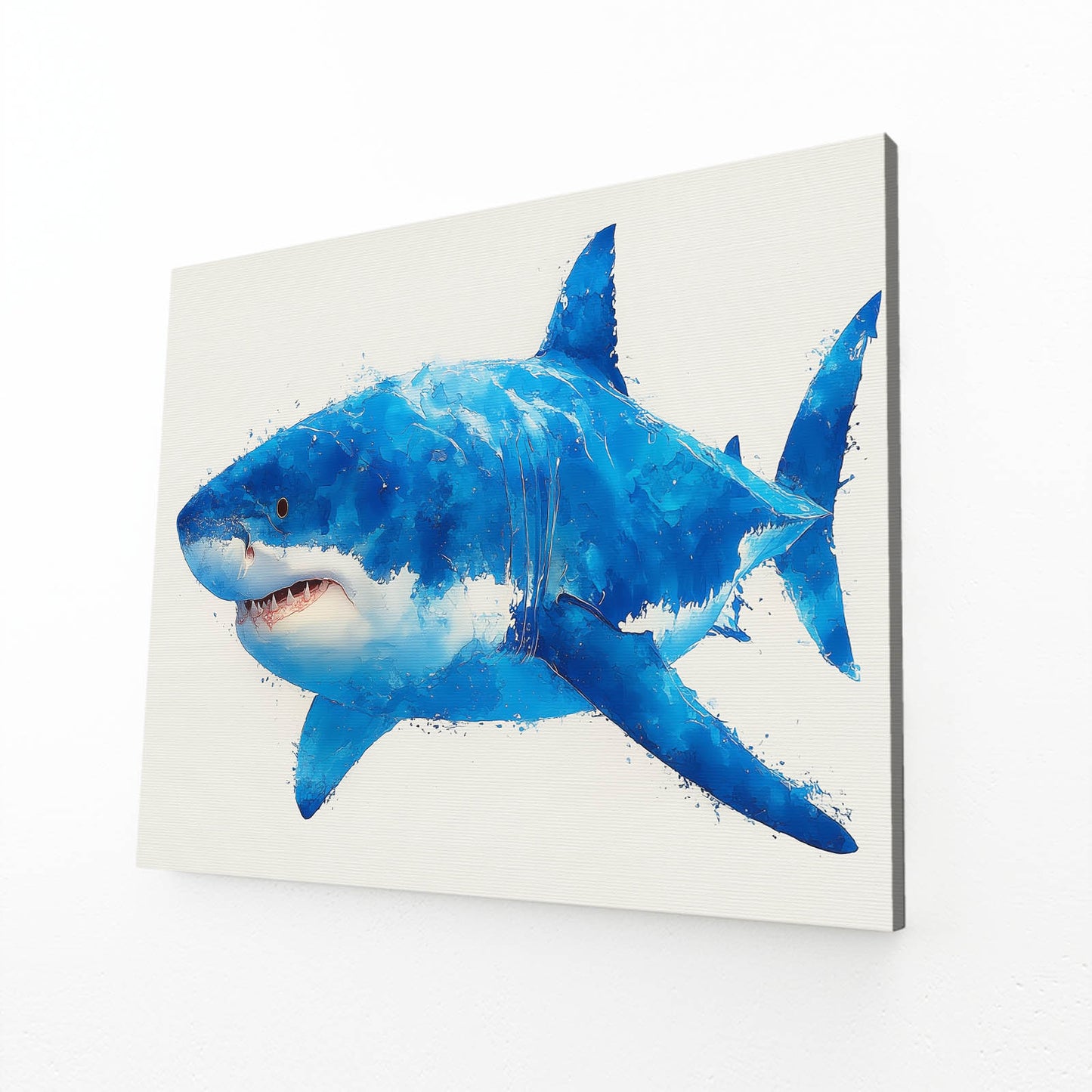 Blue Watercolor Shark Prints – canvas print on white background
