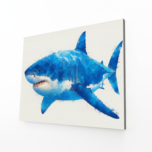 Blue Watercolor Shark Prints – canvas print on white background