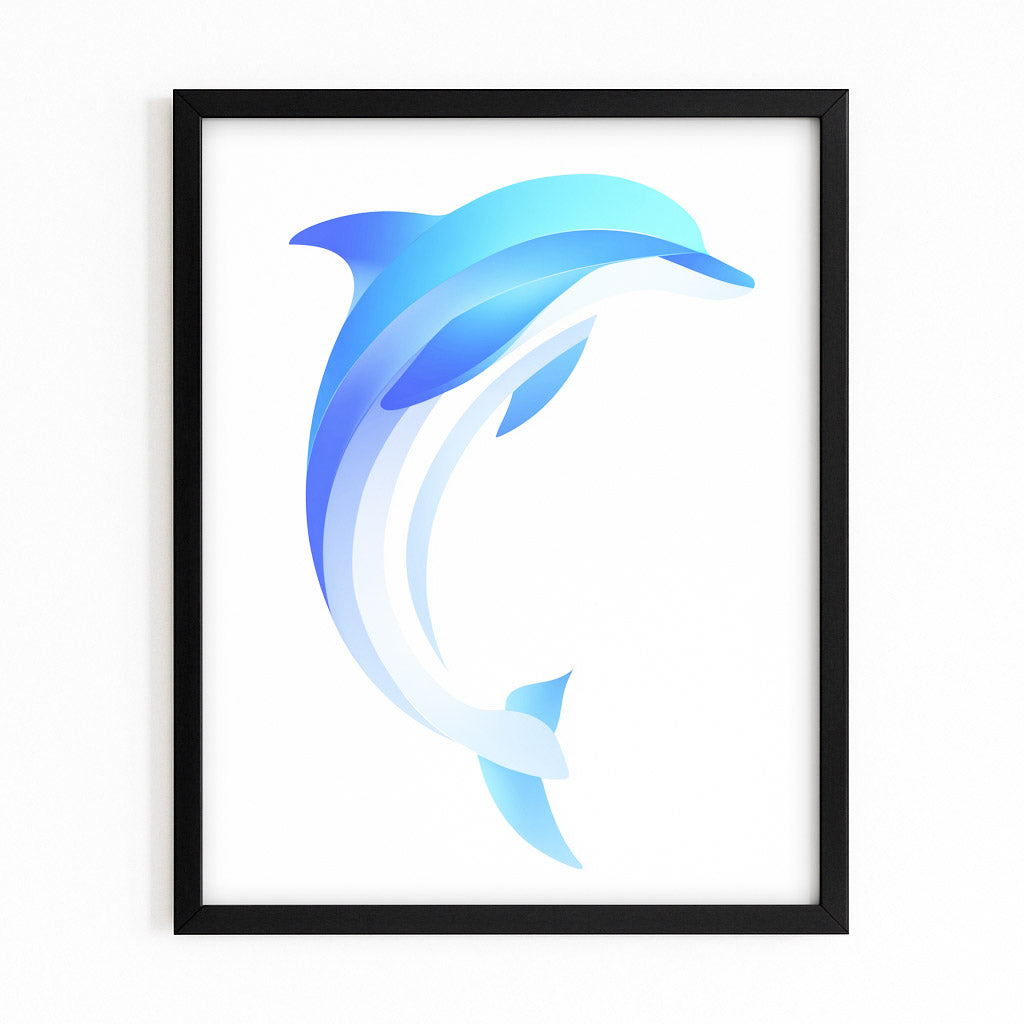 Blue Wave Duo Dolphin Art – with Premium Black wood frame on white background