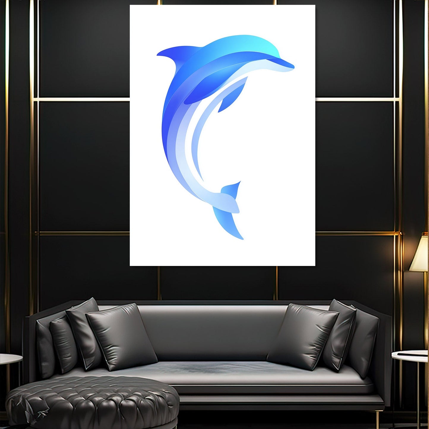 Blue Wave Duo Dolphin Art – styled in a furnished interior