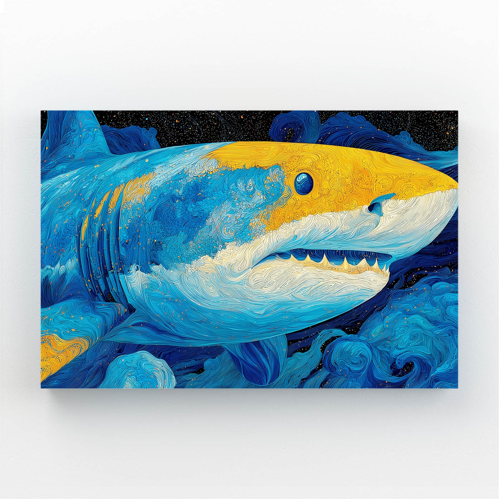Blue Yellow Painterly Shark Wall Decor – blue yellow painterly shark canvas print